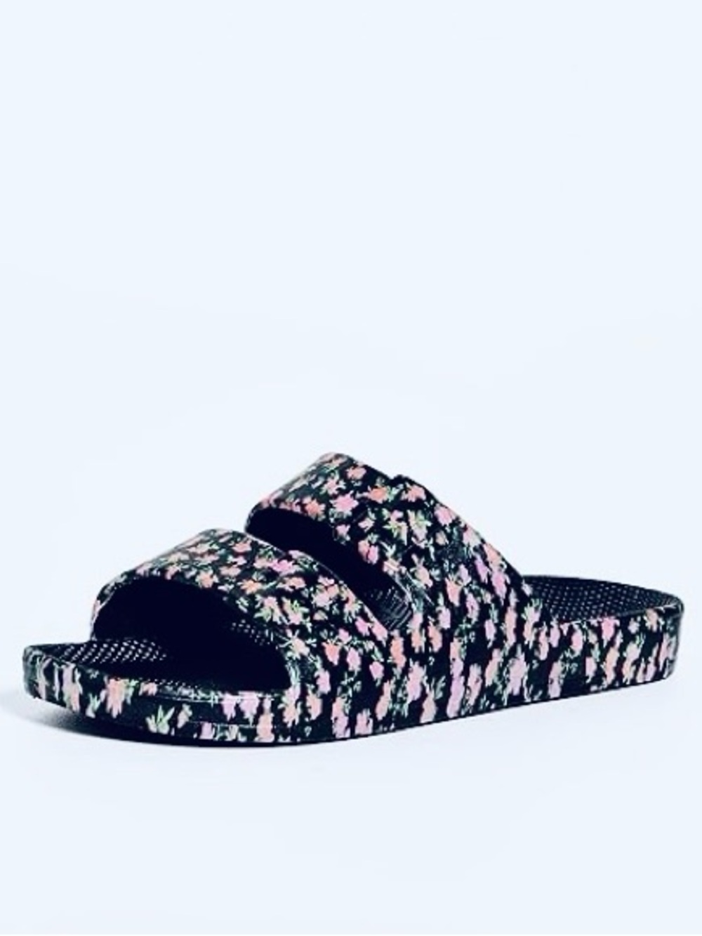 NWT [Freedom Moses] Duel Band Floral Slides Sandals Black/Pink Women’s 11-12